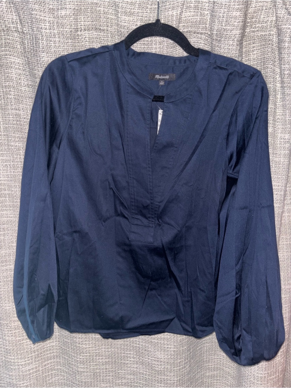 Madewell Navy Split Neck Long Sleeve Top